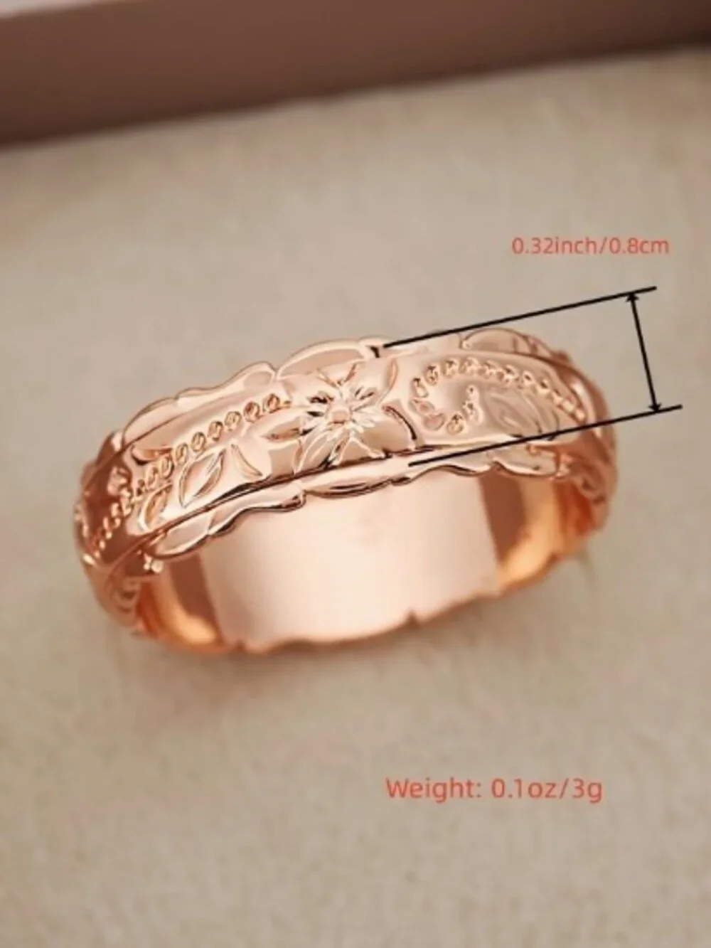 Rose Gold Engraved Raised Scrollwork Pattern Women's Band Ring Size 9